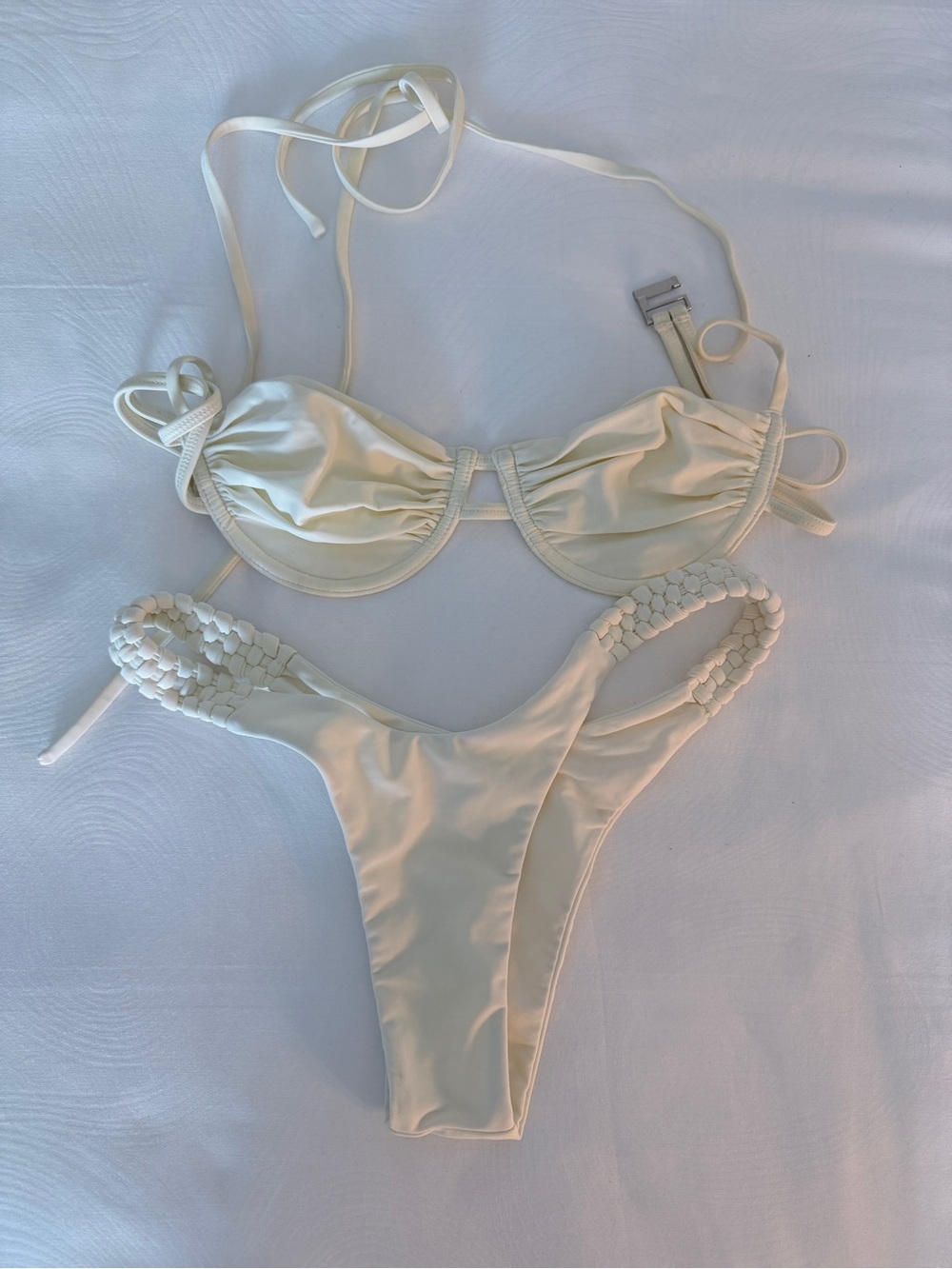 Isa Boulder Cream Braided-Detail Bikini Set